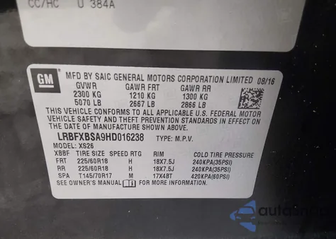 2017 Buick Envision Essence z USA, uszkodzony, nr VIN LRBFXBSA9HD016238